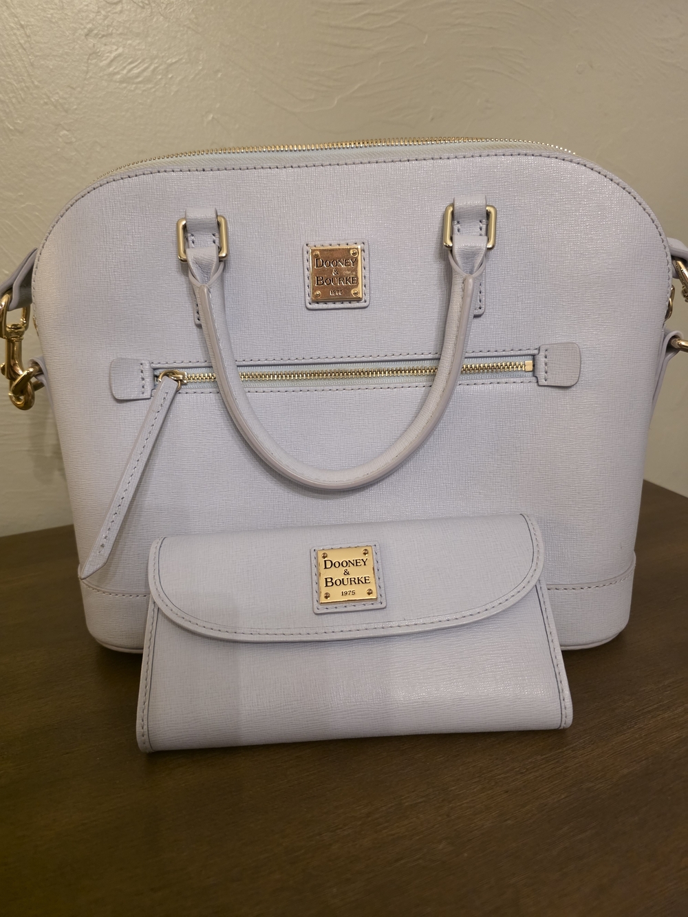 Dooney & Bourke Light Blue Saffiano Dome Satchel with Wallet